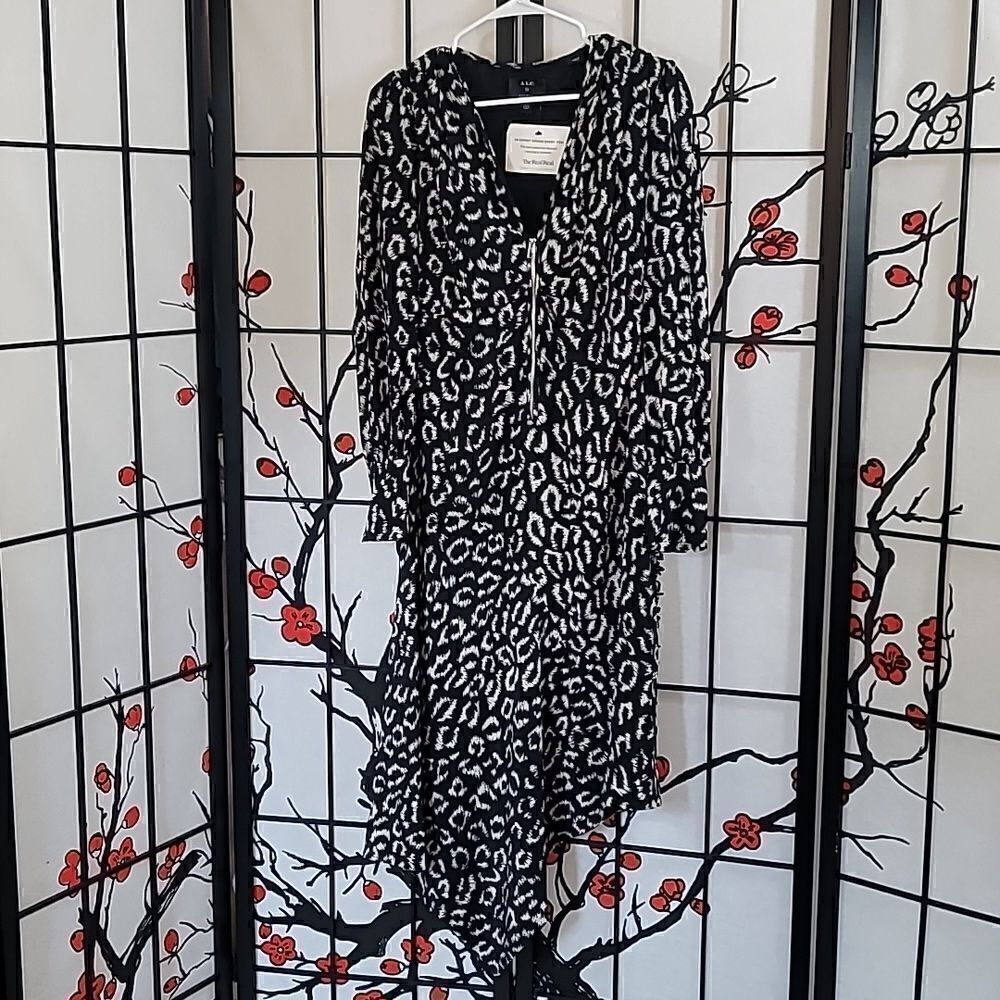 A.L.C. Eden Leopard  Black & White Zip Front Dress 100% Silk